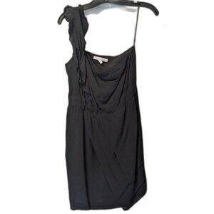 BCBGeneration Black One Shoulder Mini Dress 4 Asymmetrical Ruffle Wedding Guest